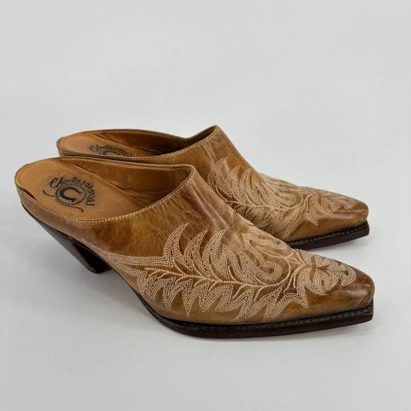 Charlie 1 Horse Brown Leather Mules Distressed Handcrafted Brazil 7B Western - Picture 12 of 13